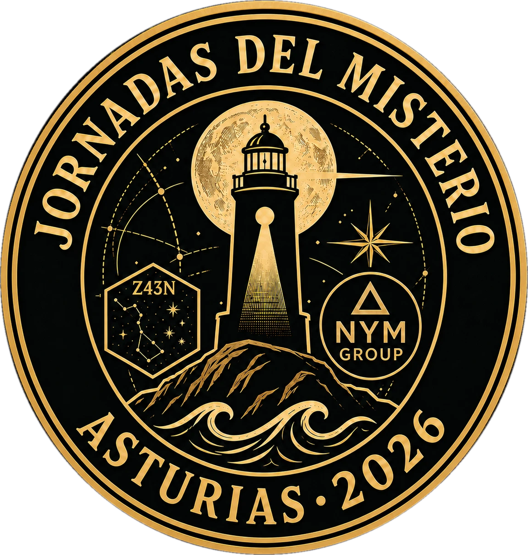 Sello de las Jornadas del Misterio · Asturias 2026: un faro bajo la luna sobre el mar